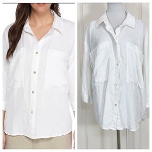 EUC Eileen Fisher White Linen Tencel Blend Button Front Boxy Tunic Top L